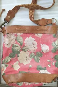 Floral Canvas Purse Bag Italy, Fabric & Leather Sling Style Coral Madison *Flaw - Picture 1 of 14