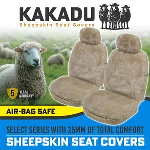 KAKADU Select Front Sheepskin Seat Covers 5 Year Warranty 25mm AIR-BAG in MOCHA - Picture 1 of 7