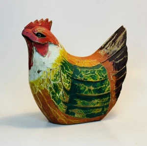 Painted Wooden Chicken Hen Rustic Farmhouse French Country 7" Tall - Picture 1 of 10