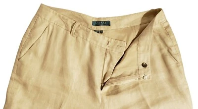 Lauren Ralph Lauren Pants Womens 14P Petite Linen Khaki Beige Actual 34x29 Beach - Image 1 of 4