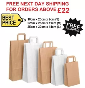 More details for paper bags with flat handle kraft sos food shopping carrier bag - all sizes