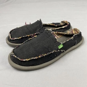 Sanuk Donna Hemp Womens Shoes Sz 8 Black Slip On Comfort Flats Frayed Boho - Picture 1 of 6