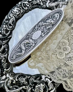 Chinese Export Silver Rare Zee Wo dragon decor Clothes Brush - Picture 1 of 9