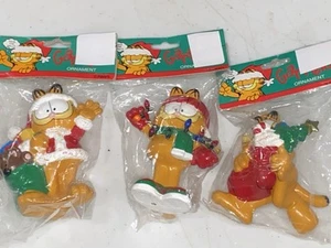 Vtg Lot 3 Garfield Christmas Stocking Ornaments Kurt Adler New in Package Santa - Picture 1 of 4