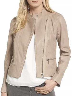 *NWT* HALOGEN Buttery Leather Moto Zip Jacket Sz L - Image 1 of 4