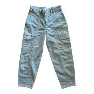 Pantaloni cargo Anthropologie verde salvia cotone lino vita alta vestibilità rilassata taglia 2 nuovi con etichette - Foto 1 di 11