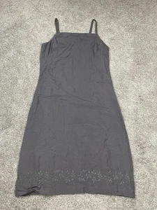Vintage Merona Dress Womens 8 Taupe Gray Linen Embroidered Floral Lagenlook Boho - Picture 1 of 8