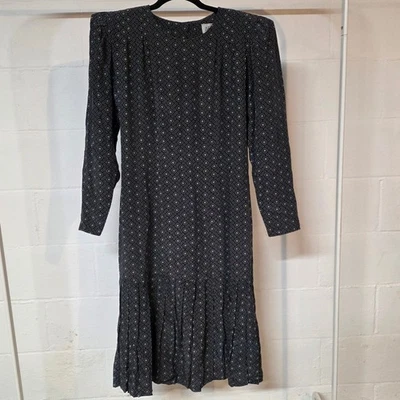 Vestido midi geométrico 100 % seda Argenti vintage años 80 falda plisada con botones en la espalda W8 Foto 1 de 4