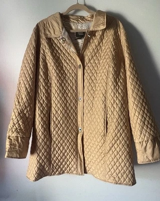 Dennis Basso 100% 真丝外层金色绗缝外套中长衬里口袋 XL — 第 1/4 张图片