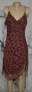 BCBGENERATION Black Multicolor Floral Spaghetti Strap Ruched Dress 14 Asymmetric - Picture 1 of 10