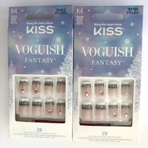 Kiss Voguish Fantasy 28 Sculpted Nails Medium Length Glue On Christmas 2 Packs - Picture 1 of 2
