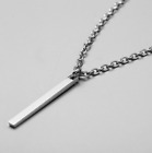 Punk Silver Rectangle Stainless Steel Pendant Necklace Long Chain Men Jewelry