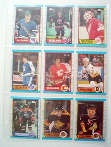 1989'S LOT OF 9 HOCKEY CARDS + 1 PLASTIC SHEET FOR COLLECTORS ALBUM - Imagen 1 de 3