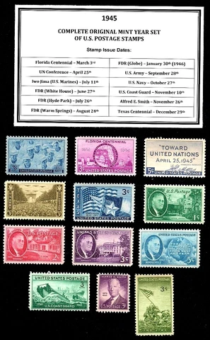 1945 COMPLETE YEAR SET OF MINT -MNH- VINTAGE U.S. POSTAGE STAMPS Cover