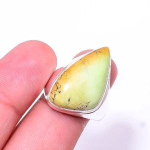 Natural Boulder Lemon Chrysoprase - Australia 925 Sterling Silver Ring S.8.5 R6 - Picture 1 of 3