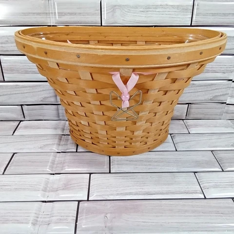 Longaberger Fluted Wall Hanging Basket w/ Pink Paperclip Angel & Protector 2005 Cover