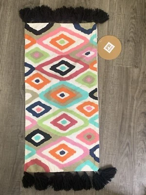 Pottery Barn Teen Ikat Diamond Embroidered 12 x 24 Lumbar Pillow Cover w/Tassels - Image 1 of 4