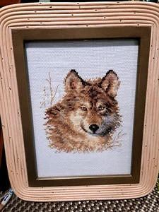 Finished Framed Cross Stitch Picture Wolf Animal Nature Gift - Picture 1 of 4