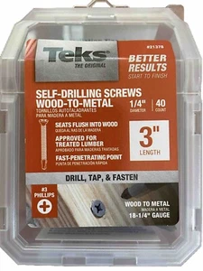 Teks 1/4 pulgada. x 3 pulgadas. PHILLIPS TALADRO CABEZA PLANA PT TORNILLOS MADERA-METAL 40CT - Imagen 1 de 2