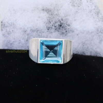 Blue Topaz Men's  Ring 925 Sterling Silver Statement Band Ring All Size  SH58 - Image 1 of 4