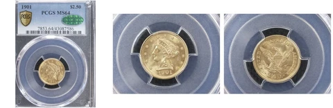 1901 $2.50 MS64 PCGS/CAC-PQ-Liberty Head Quarter Eagle Cover