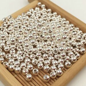 100X 925 Sterling Silver Round Beads Spacer Beads Jewelry Findings Accessories
