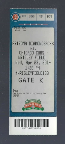 WRIGLEY FIELD 100TH ANNIVERSARY - 2014 MLB CUBS BASEBALL FULL UNUSED TICKET Cover