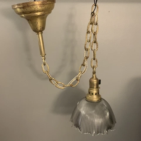 45” Yellow & Red Brass patina Pendant and Rare shade 62A Cover