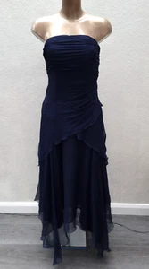Monsoon Silk Midi Dress Size 10 Navy Strapless Bustier Party Flare Asymmetric - Bild 1 von 5