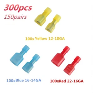 300PCS Nylon Fully Insulated Spade Wire Electrical Crimp Terminals Connectors - Picture 1 of 8