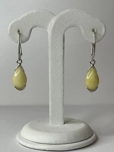 AMBER Stone Earrings with Sterling Silver.YELLOW Amber Stone Dangle Earrings. - Picture 1 of 7