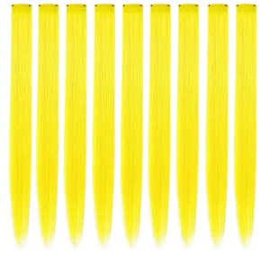 9PCS Princess Party Highlight Yellow Hairpieces Colored Hair Extensions Clip in - Picture 1 of 9
