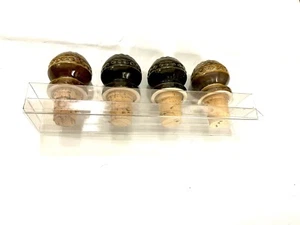 Pier One Wine Bottle Stoppers Lot Of 4 Round Tan Black - Picture 1 of 4