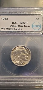 Beauty! 1933 ICG MS69 Daniel Carr Fantasy Overstrike Buffalo Nickel - Picture 1 of 2