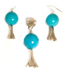Navajo Sterling Silver Turquoise French Hook Squash Blossom Earrings -S.T.C
