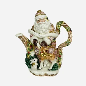 Tetera Vintage Retirada Fitz and Floyd Snowy Woods Santa Caja Original Navidad - Imagen 1 de 12