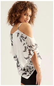 Women Le Chateau Floral Print Chiffon Cold Shoulder Poncho Blouse XXL - Picture 1 of 10
