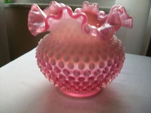 FENTON CRANBERRY OPALESCENT HOBNAIL VASE 5" DC ROSE BOWL 3850 6" x 5" PINK - Picture 1 of 9