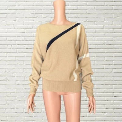 Vintage 80s 90s Christian Dior Sweater Beige Wool Stripe Print Pullover Sweater - Image 1 of 4