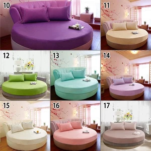 Solid Color Cotton Round Fitted Sheet Bed Cover pillowcase 200/220cm - Picture 1 of 87