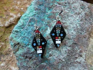Kachina Micro Inlay Multi Gemstone Fire Opal Sterling Silver 925 Earrings AP58 - Picture 1 of 6