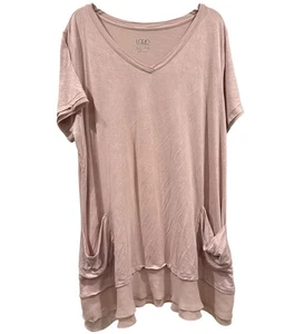 LOGO Lori Goldstein Lagenlook Whimsigoth 2X Dress Pink Ruffle Stretch Soft VNeck - Picture 1 of 15