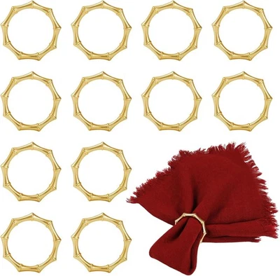 Gold Metal Bamboo Napkin Rings Set of 12-Inspired Gold Napkin Rings - Enhance... - Изображение 1 из 4