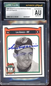 1991 Crown Coca-Cola Orioles Luis Aparicio JSA CGC Signed GEM MINT 10 Auto - Picture 1 of 2
