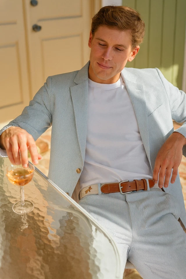 Blazer Vineyard Vines 42R Seersucker Algodón Azul Blanco Rayas Chaqueta Hombres Preppy Foto 1 de 4