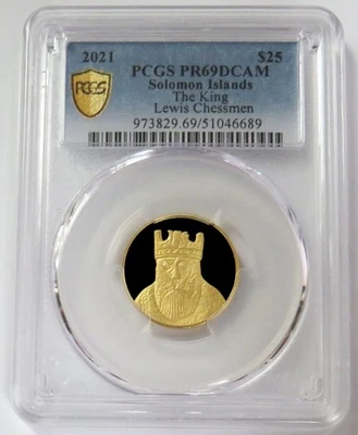 2021 GOLD SOLOMON ISLANDS $25 THE KING - LEWIS CHESSMEN 1/4oz PCGS PR 69 DCAM - Image 1 of 2
