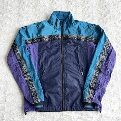 Superdry Track Jacket Mens XS Blue City Neon Colorblock Mesh Japanese Streetwear - Image 1 of 4