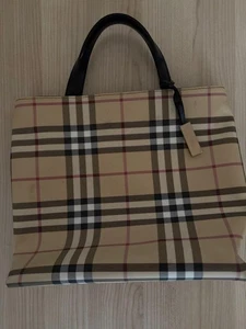 Bolso de Mano Burberry Beige a Cuadros PVC Cuero Asas Usado - Imagen 1 de 4