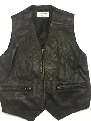 Chaleco de cuero real vintage American Armor negro para motocicleta grande EE. UU. Foto 1 de 4