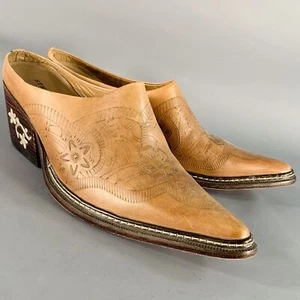 STETSON Size 10 Camel Embossed Leather Western Mules Pumps - Picture 1 of 9